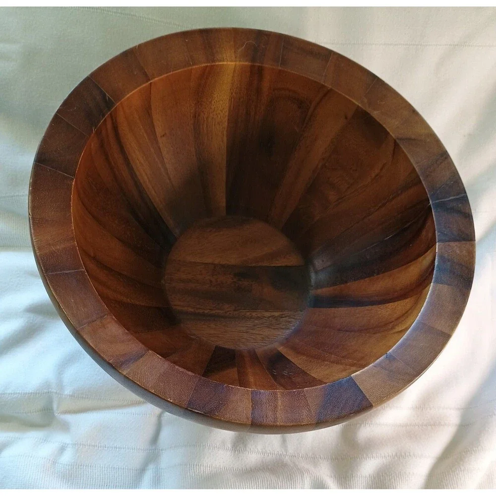 Nambe Yaro Acacia Wood Salad Bowl 4 Qt EUC